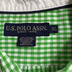 U.S. Polo Assn. Button Down Mens 3XL-4XL Green Gingham Short Sleeve Shirt
